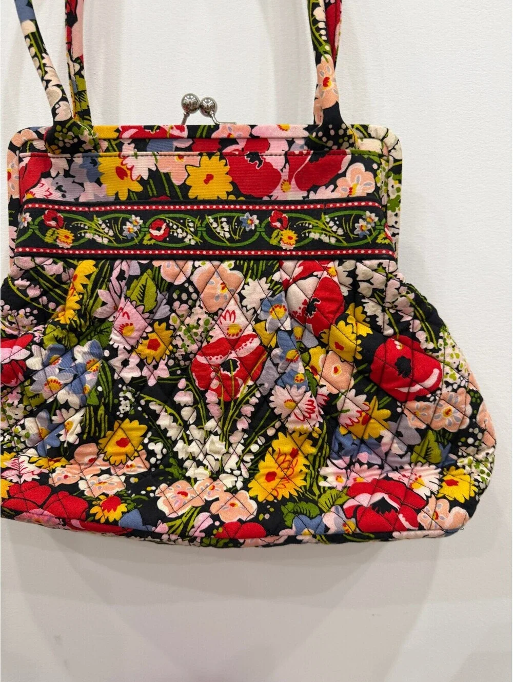 Vera Bradley Quilted Floral Handbag with Kiss Lock Closure